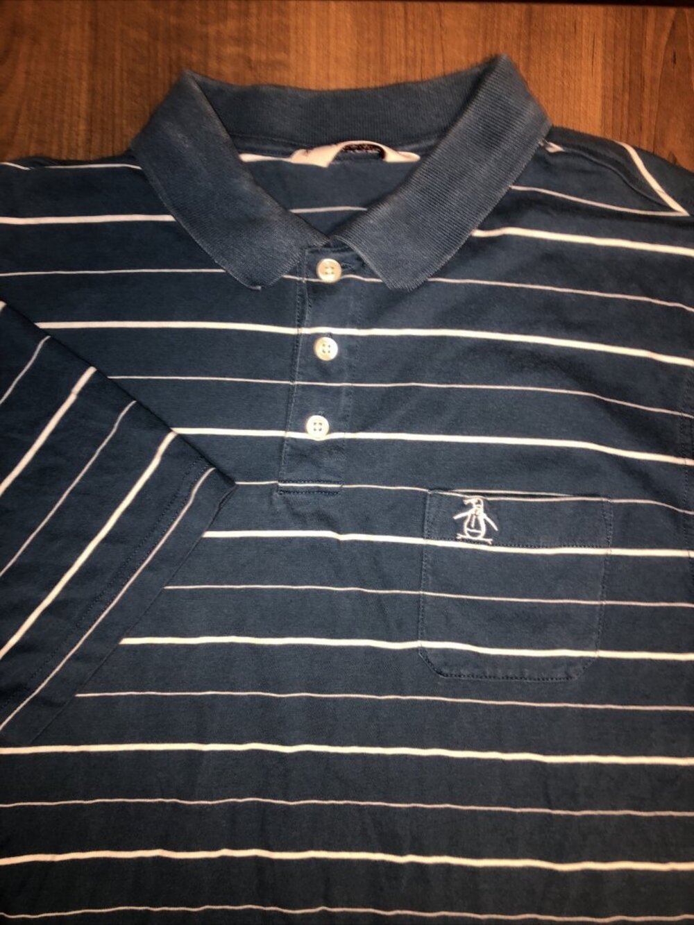 Penguin Munsingwear Boys XL Blue Collared Short Sleeve Shirt Striped White